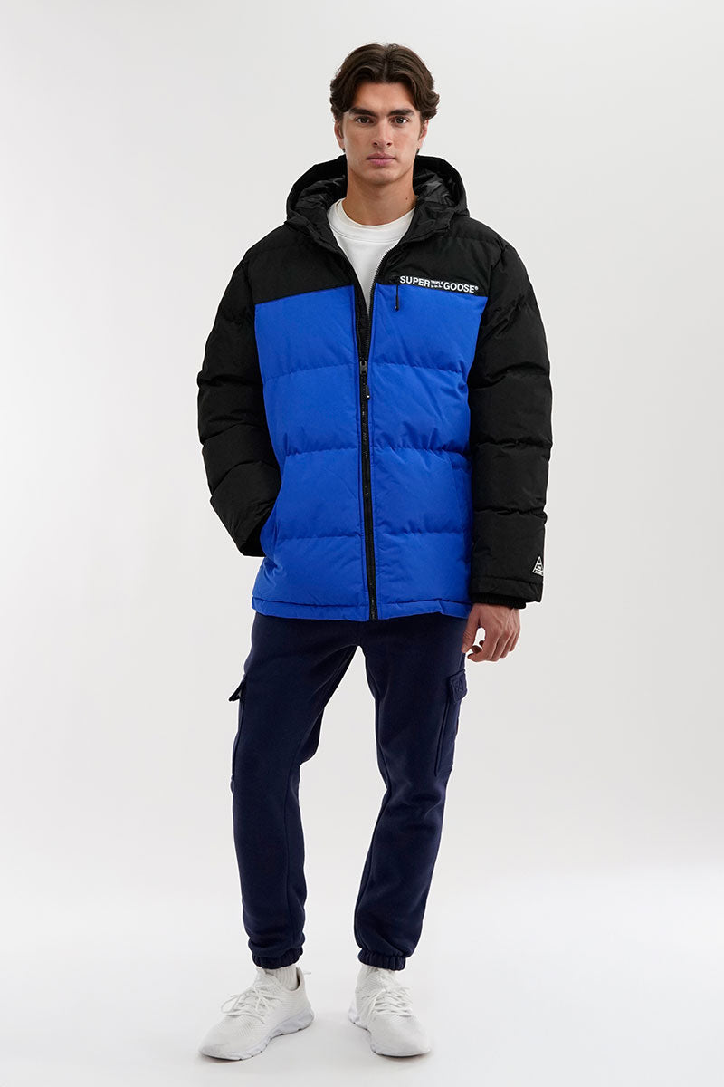 Super Triple Goose Colour Block Bomber Jacket - Blue