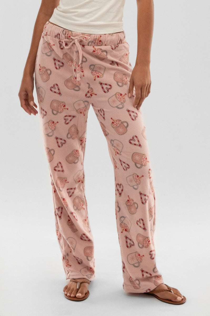 Canada Weather Gear Festive Print Wide Leg Pajama Pants - Pink - Womens Pajamas - Canada Weather Gear