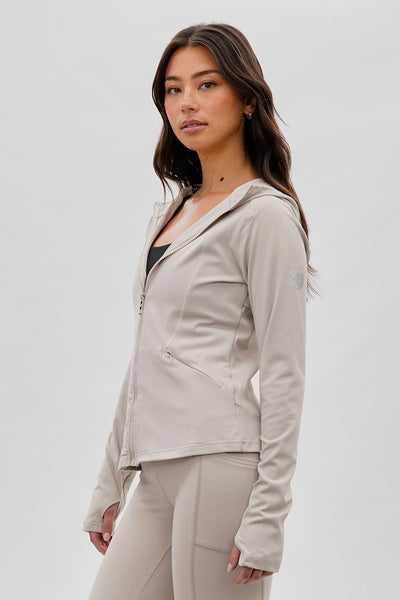 Canada Weather Gear Hooded Yoga Lightweight Jacket - Beige - Womens Lightweight Jackets - Canada Weather Gear