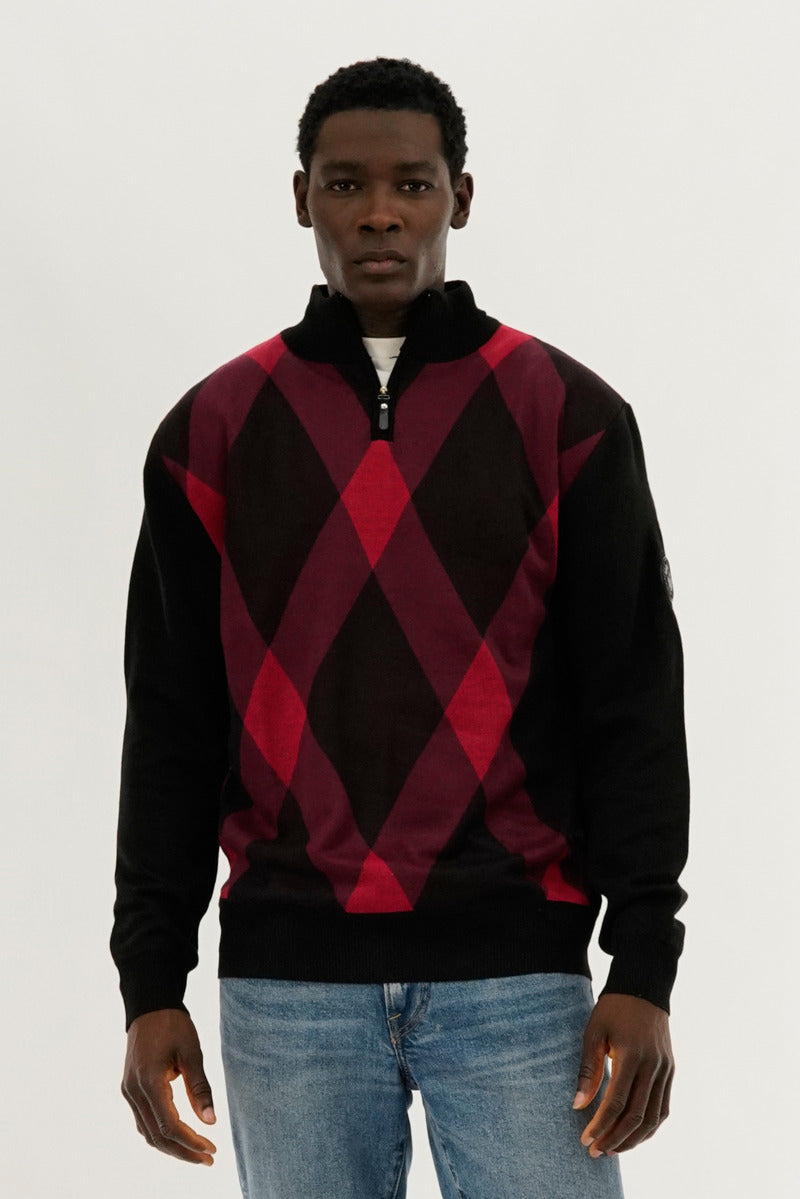 Canada Weather Gear Argyle Print 1/4 Zip Pullover Sweater - Red - Mens Pullover Sweaters - Canada Weather Gear