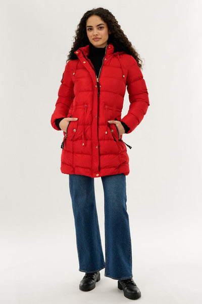 Canada Weather Gear Tie Waist Puffer Parka Jacket - Red - Womens Parka Jackets - Canada Weather Gear