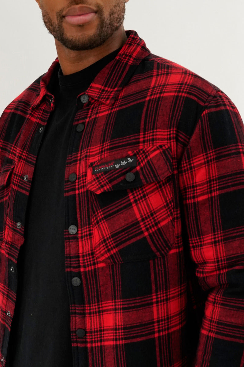 Canada Weather Gear Plaid Plush Lined Lightweight Jacket - Red - Mens Lightweight Jackets - Canada Weather Gear