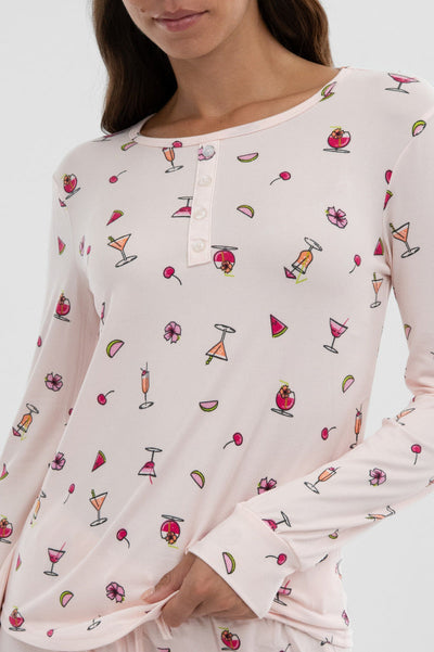 Canada Weather Gear Drink Print Henley Pajama Top - Blush - Womens Pajamas - Canada Weather Gear