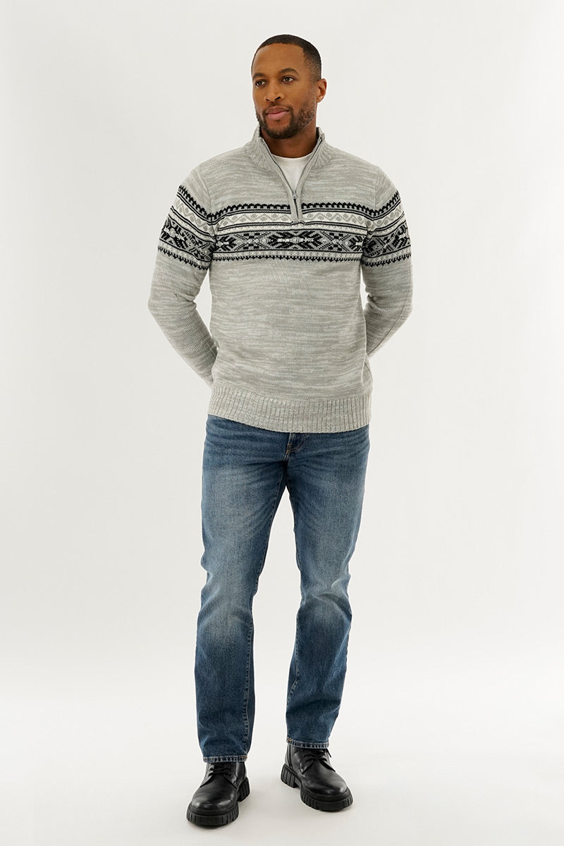 Canada Weather Gear 1/4 Zip Printed Pullover Sweater - Grey - Mens Pullover Sweaters - Canada Weather Gear