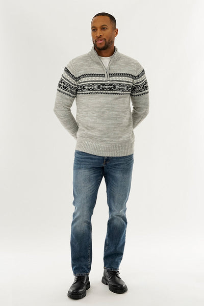 Canada Weather Gear 1/4 Zip Printed Pullover Sweater - Grey - Mens Pullover Sweaters - Canada Weather Gear