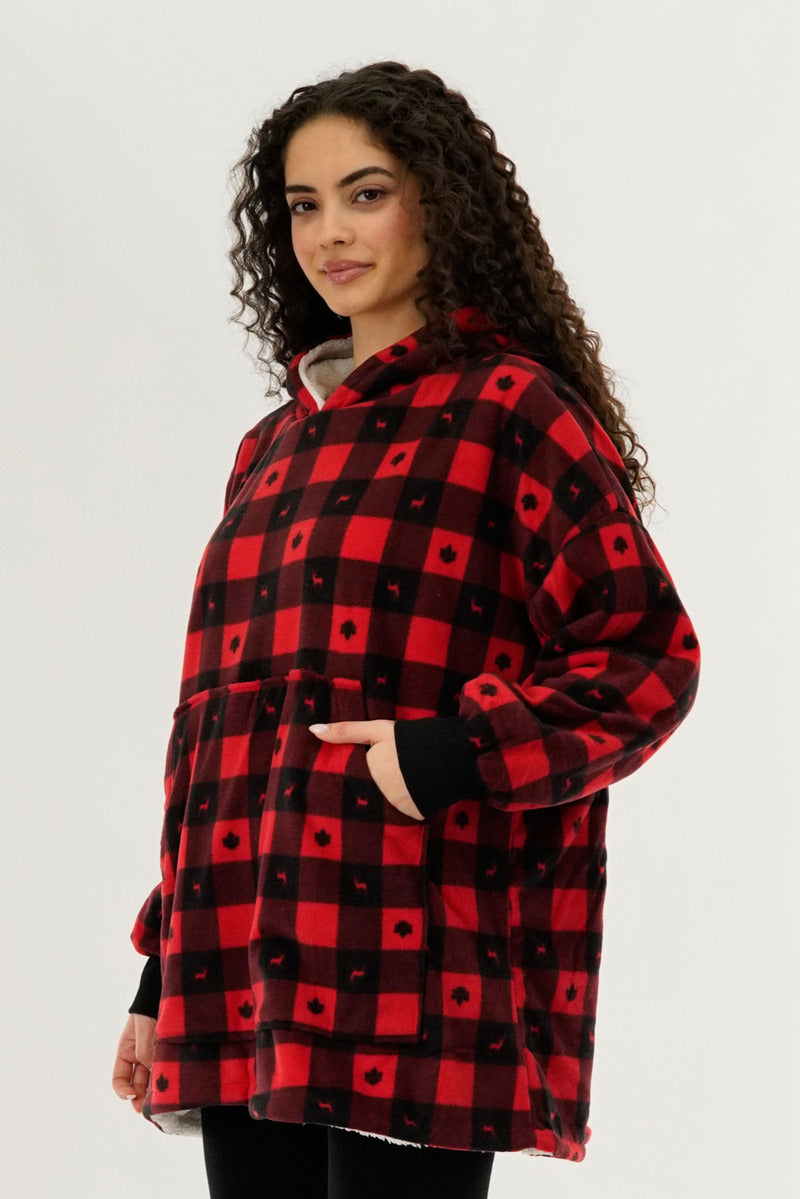 Canada Weather Gear Plaid Oversided Hooded Pajama Top - Red - Womens Pajamas - Canada Weather Gear