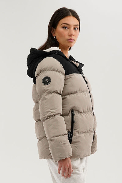 Super Triple Goose Colour Block Bomber Jacket - Beige - Womens Bomber Jackets - Canada Weather Gear