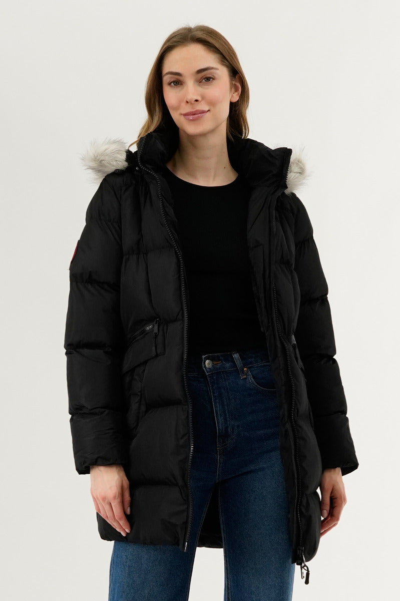 Canada Weather Gear Faux Fur Trim Puffer Parka Jacket - Black