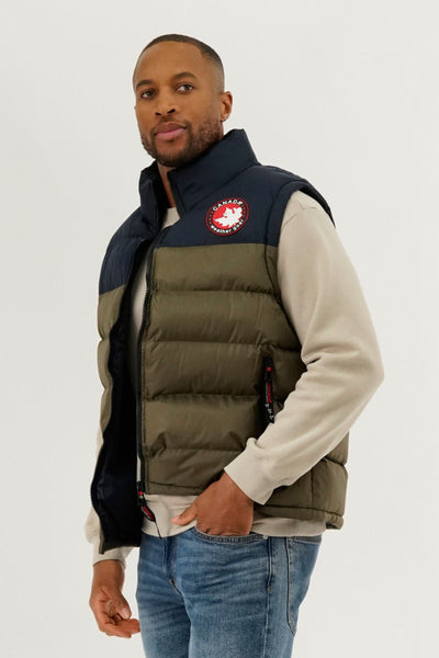 Canada Weather Gear Colour Block Puffer Vest - Olive - Mens Vests - Canada Weather Gear