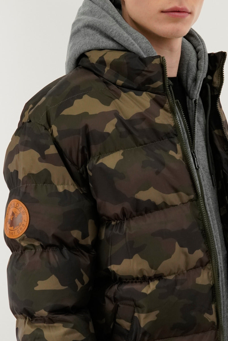 Canada Weather Gear Camo Print Quilted Bomber Jacket - Olive - Mens Bomber Jackets - Canada Weather Gear
