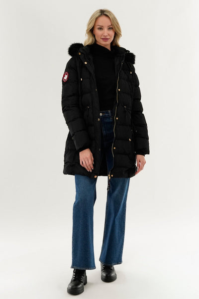 Canada Weather Gear Tie Waist Puffer Parka Jacket - Black - Womens Parka Jackets - Canada Weather Gear