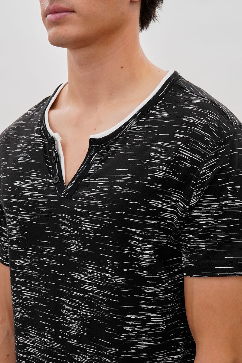 Canada Weather Gear Vintage Short Sleeve Henley Tee - Black - Mens Tees & Tank Tops - Canada Weather Gear