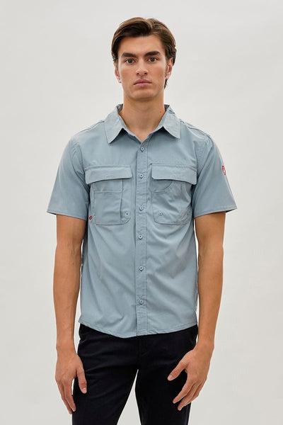 Canada Weather Gear Short Sleeve Button Up Casual Shirt - Blue - Mens Casual Shirts - Canada Weather Gear