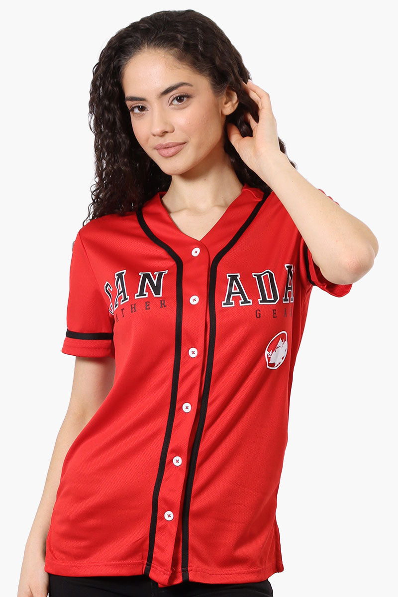 Canada Weather Gear Chest Logo Baseball Tee - Red - Womens Tees & Tank Tops - Canada Weather Gear