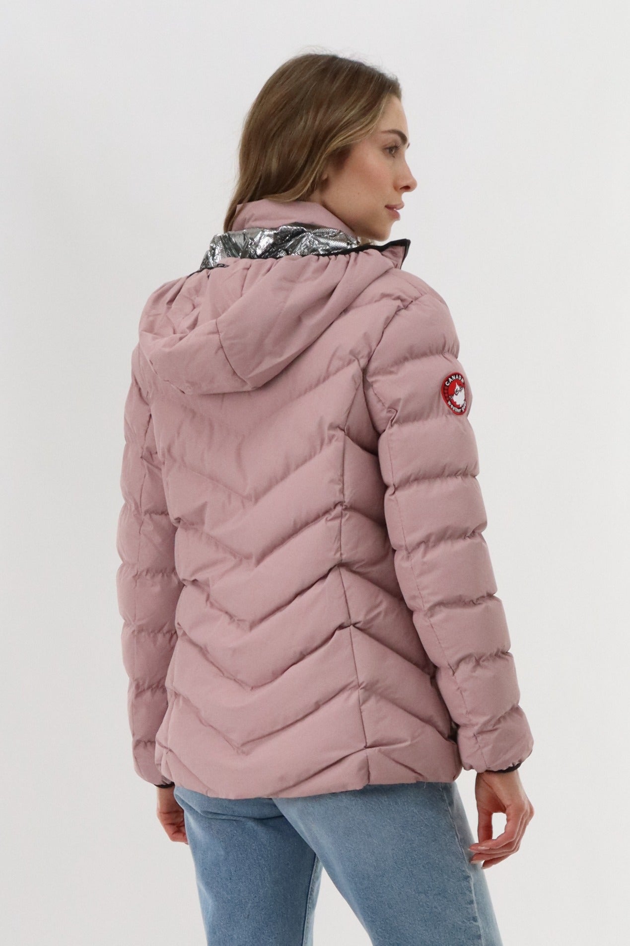 Canada Weather Gear Quilted Puffer Double Zip Bomber Jacket - Blush - Womens Bomber Jackets - Canada Weather Gear