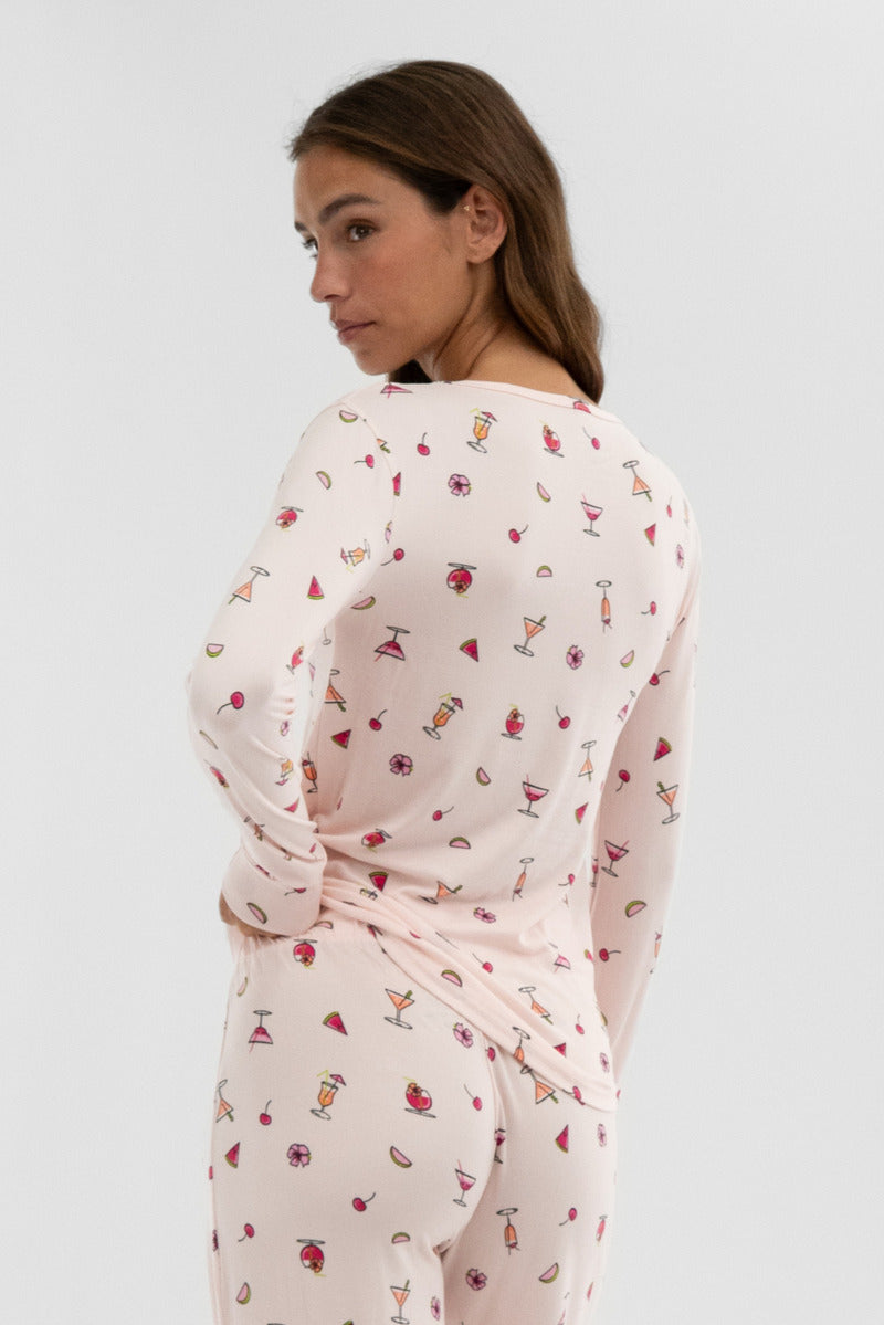 Canada Weather Gear Drink Print Henley Pajama Top - Blush - Womens Pajamas - Canada Weather Gear