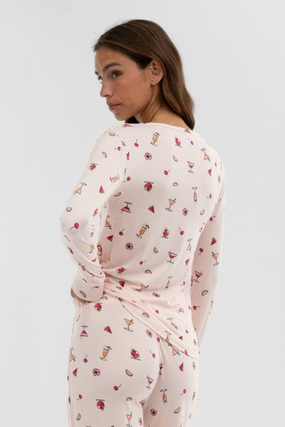 Canada Weather Gear Drink Print Henley Pajama Top - Blush - Womens Pajamas - Canada Weather Gear