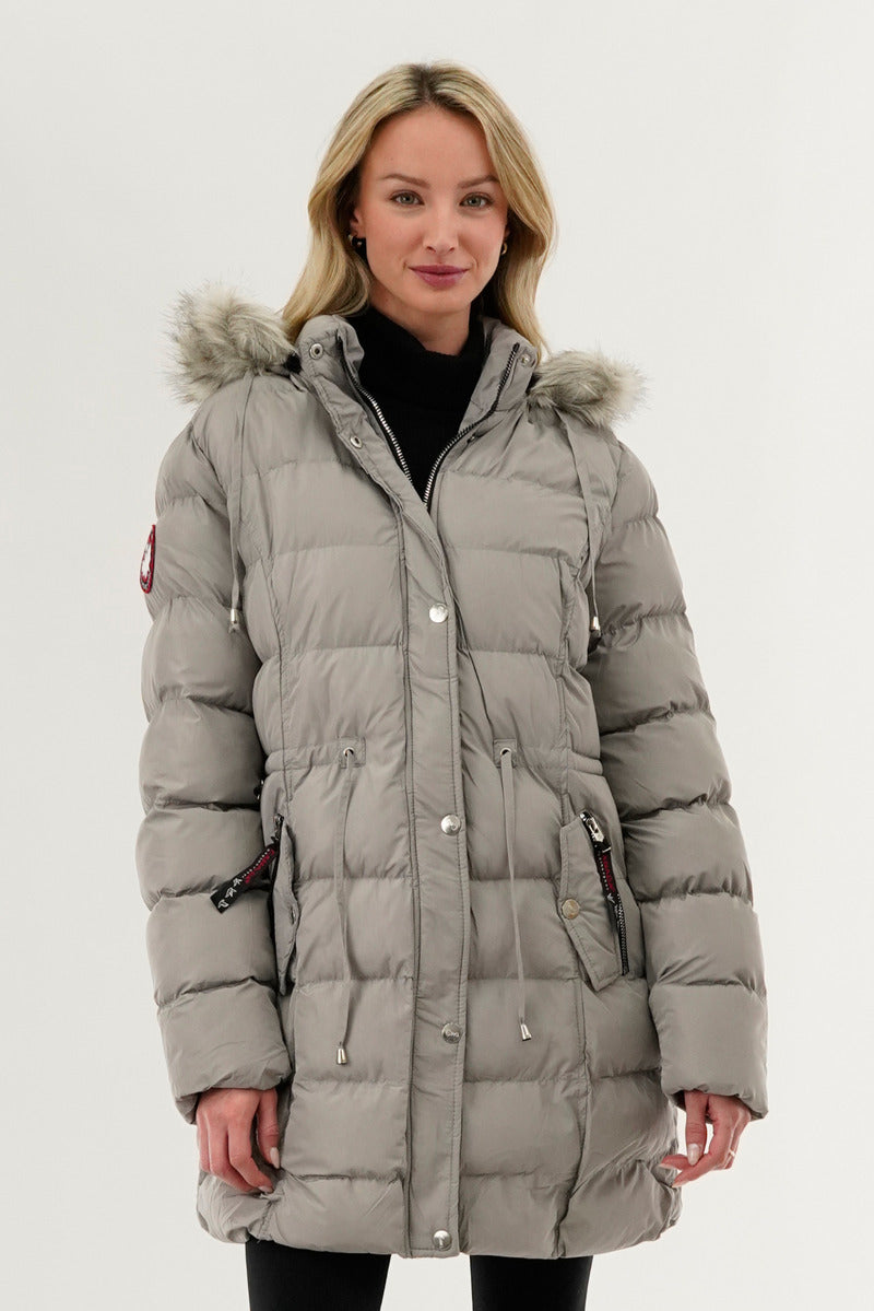 Canada Weather Gear Tie Waist Puffer Parka Jacket - Grey - Womens Parka Jackets - Canada Weather Gear