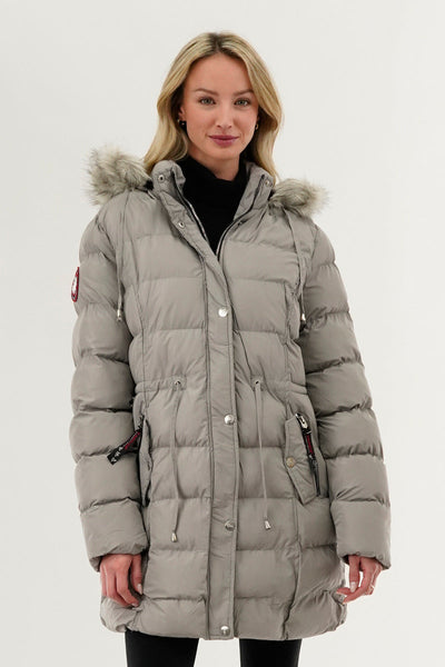 Canada Weather Gear Tie Waist Puffer Parka Jacket - Grey - Womens Parka Jackets - Canada Weather Gear