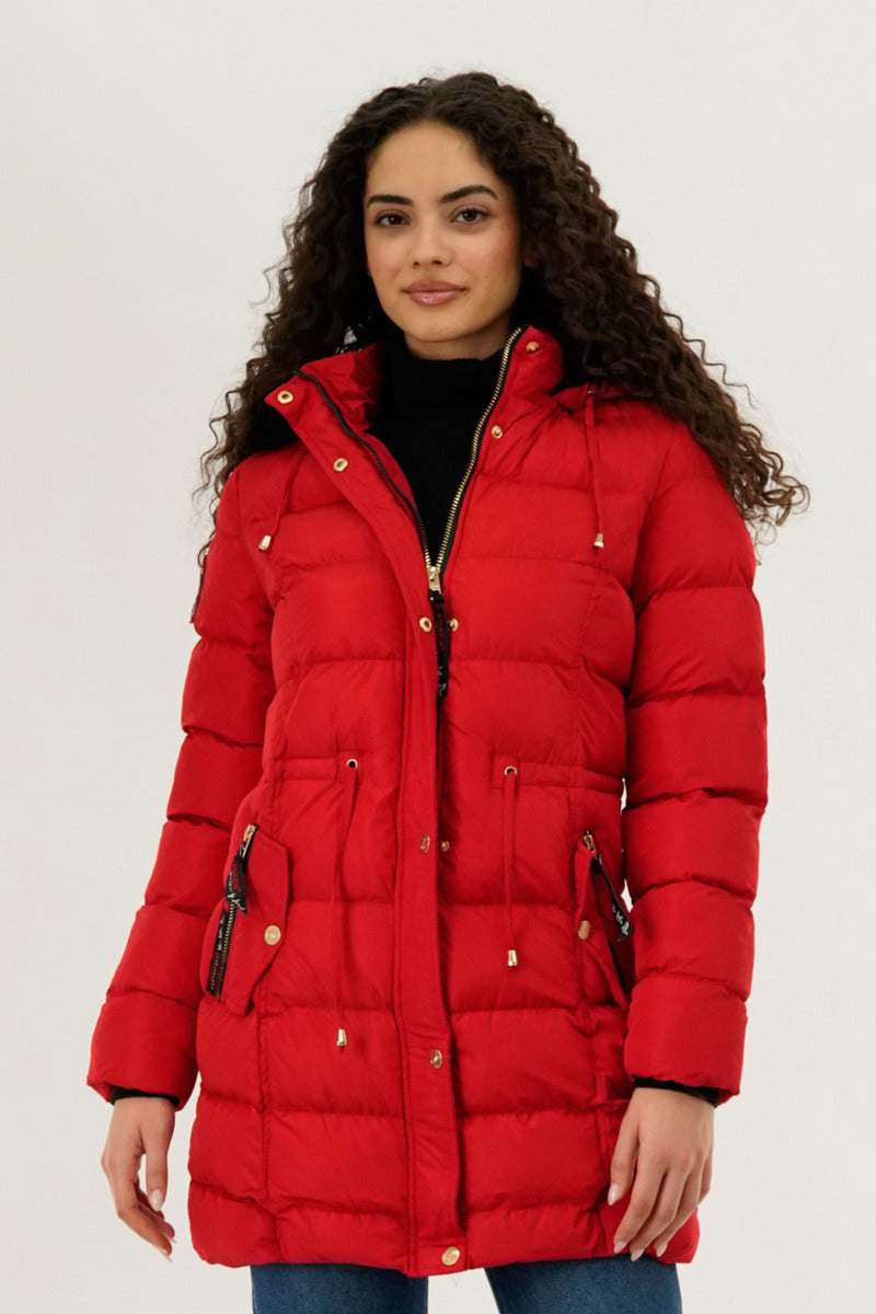 Canada Weather Gear Tie Waist Puffer Parka Jacket - Red - Womens Parka Jackets - Canada Weather Gear