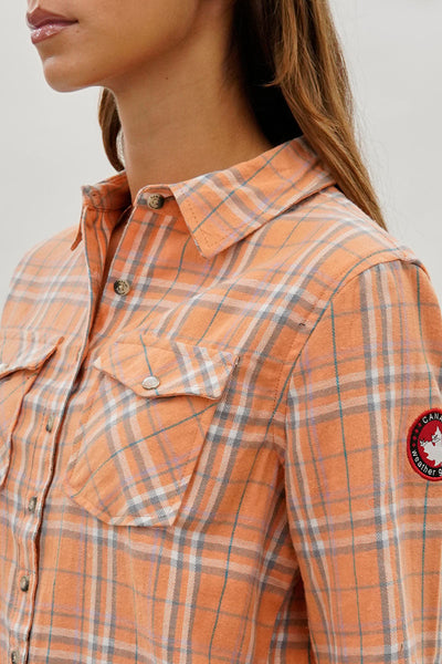 Canada Weather Gear Plaid Button Up Shirt - Peach - Womens Shirts & Blouses - Canada Weather Gear