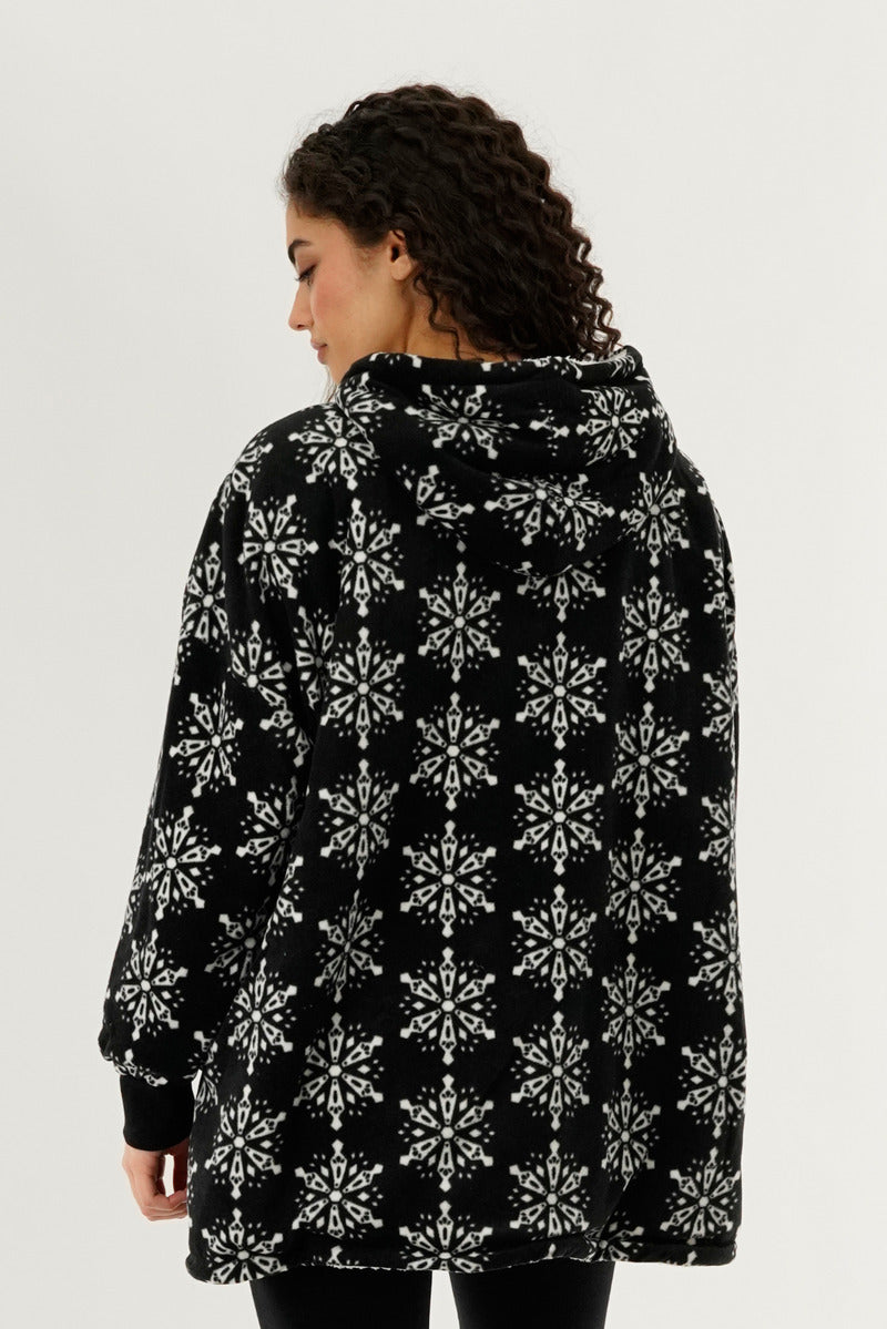 Canada Weather Gear Festive Print Oversided Hooded Pajama Top - Black - Womens Pajamas - Canada Weather Gear