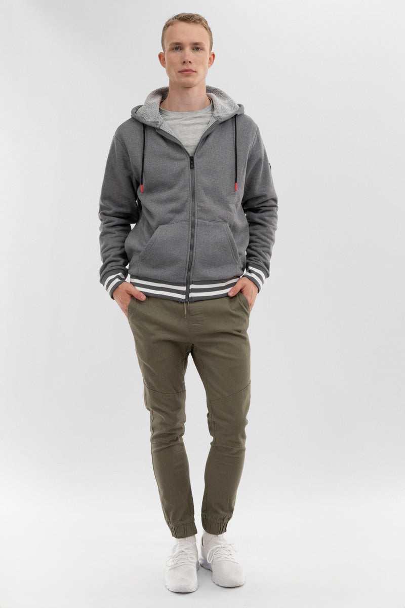 Fleece Lined Zip Up Hoodie - Grey