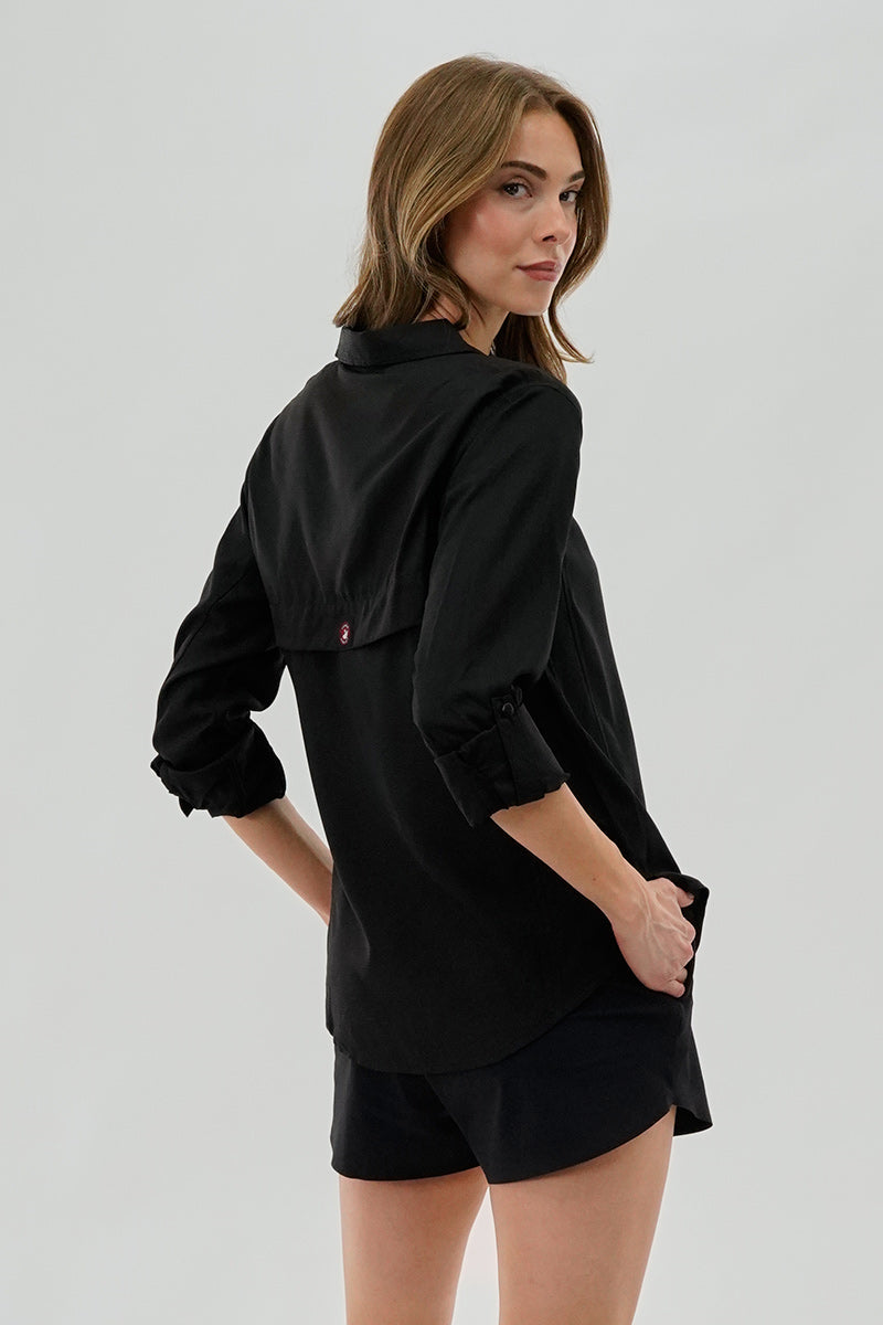 Canada Weather Gear Button Up Collared Shirt - Black - Womens Shirts & Blouses - Canada Weather Gear