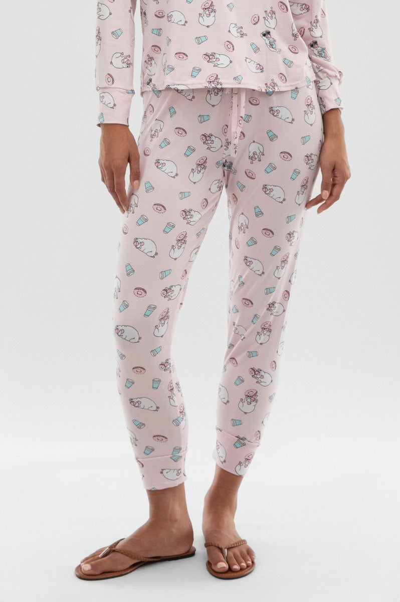 Canada Weather Gear Dog Print Tie Waist Pajama Pants - Blush - Womens Pajamas - Canada Weather Gear