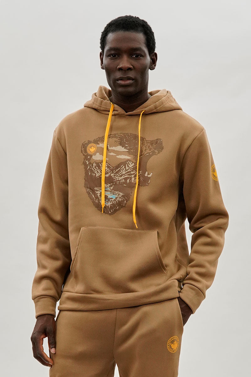 Bear Print Hoodie - Beige