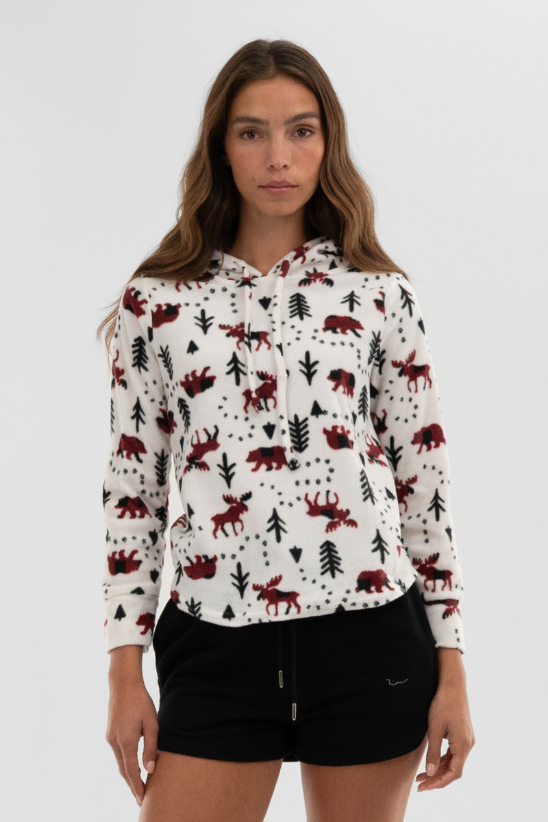 Canada Weather Gear Winter Print Hooded Pajama Top - White - Womens Pajamas - Canada Weather Gear