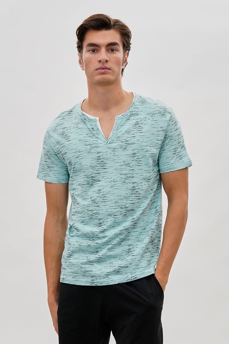 Canada Weather Gear Vintage Short Sleeve Henley Tee - Aqua - Mens Tees & Tank Tops - Canada Weather Gear