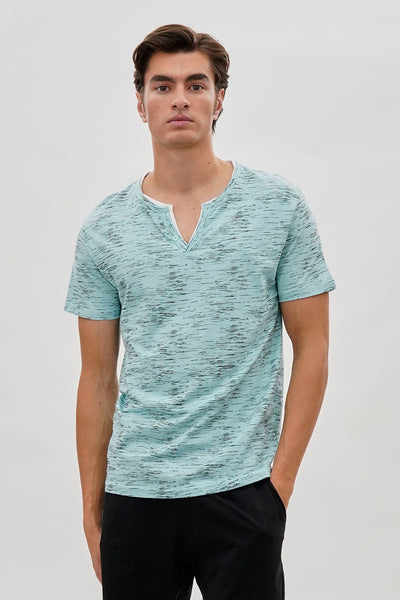 Canada Weather Gear Vintage Short Sleeve Henley Tee - Aqua - Mens Tees & Tank Tops - Canada Weather Gear