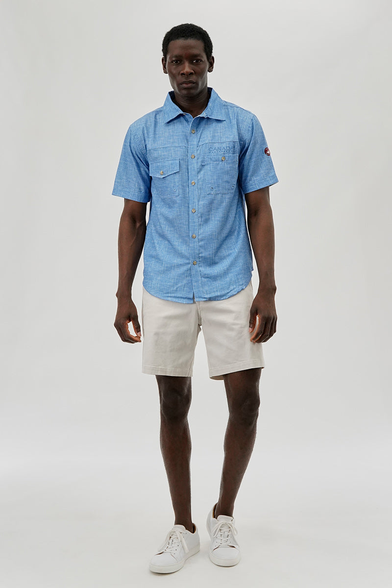 Canada Weather Gear Short Sleeve Button Up Casual Shirt - Blue - Mens Casual Shirts - International Clothiers