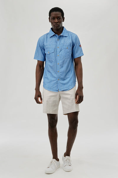 Canada Weather Gear Short Sleeve Button Up Casual Shirt - Blue - Mens Casual Shirts - International Clothiers
