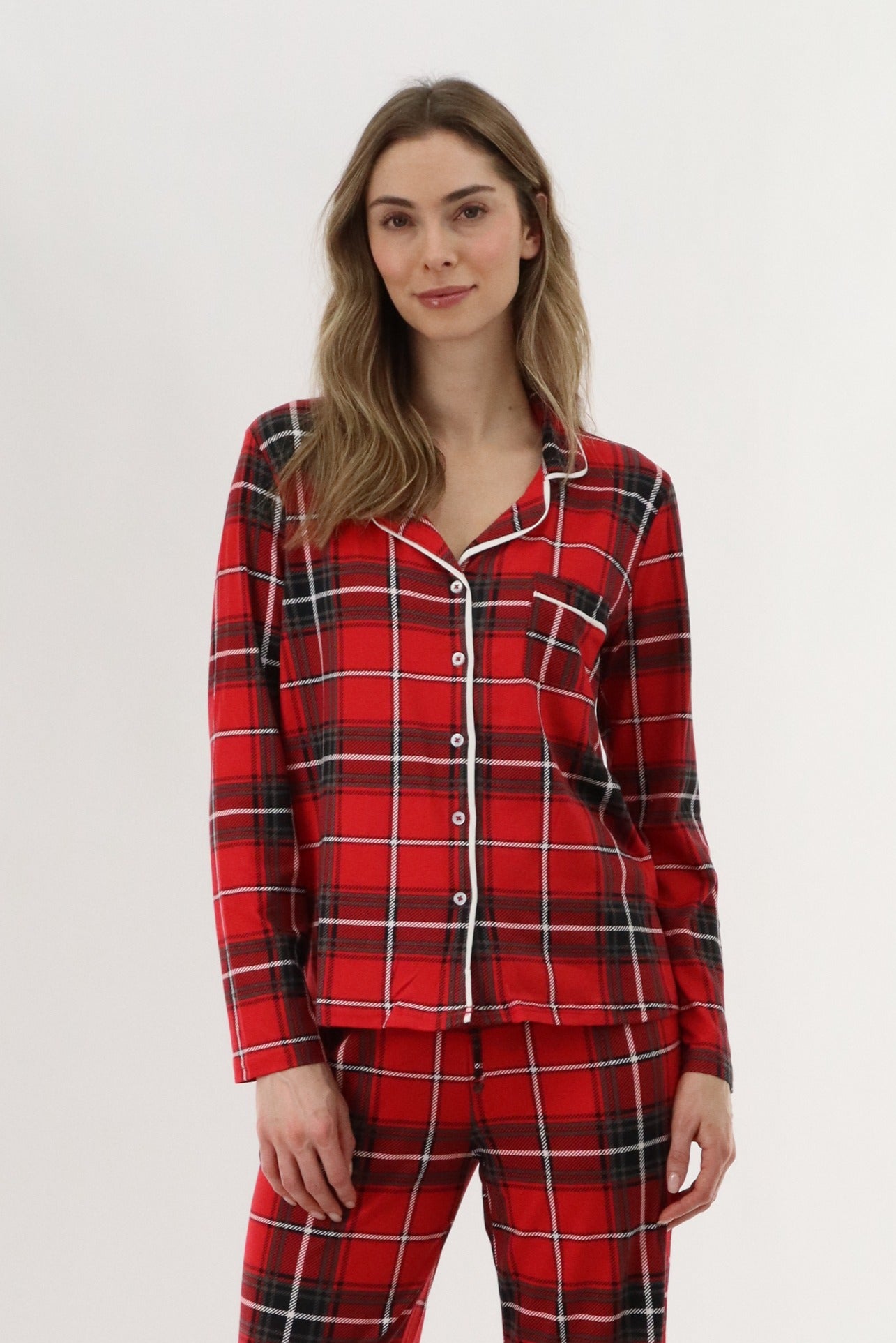 Canada Weather Gear Long Sleeve Button Up Pajama Top - Red - Womens Pajamas - Canada Weather Gear