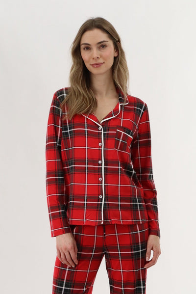 Canada Weather Gear Long Sleeve Button Up Pajama Top - Red - Womens Pajamas - Canada Weather Gear