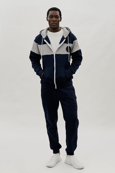 Super Triple Goose Colour Block Zip Up Hoodie - Navy