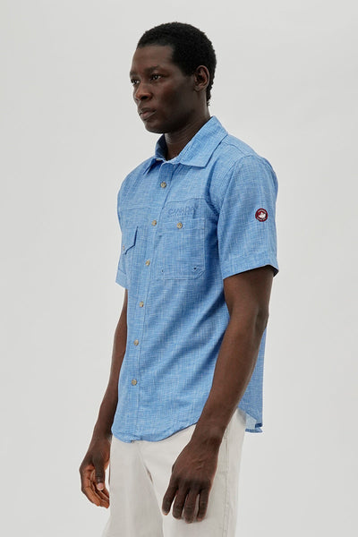 Canada Weather Gear Short Sleeve Button Up Casual Shirt - Blue - Mens Casual Shirts - International Clothiers