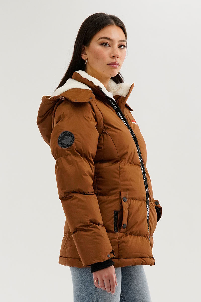 Canada Weather Gear Zip Off Sleeve Parka Jacket - Brown - Womens Parka Jackets - Canada Weather Gear
