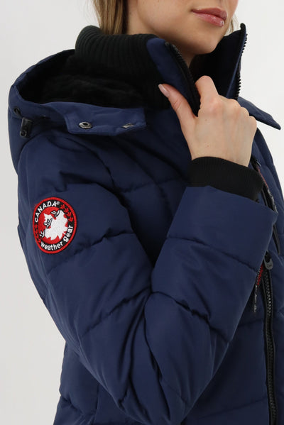 Canada Weather Gear Knit Collar Quilted Puffer Parka - Navy - Womens Parka Jackets - Canada Weather Gear