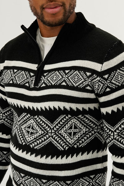 Canada Weather Gear 1/4 Zip Printed Pullover Sweater - Black - Mens Pullover Sweaters - Canada Weather Gear