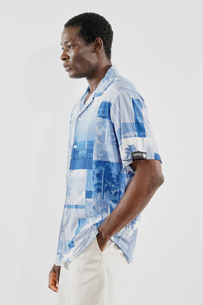 Canada Weather Gear Travel Collection Tropical Print Button Up Casual Shirt - Blue - Mens Casual Shirts - Canada Weather Gear