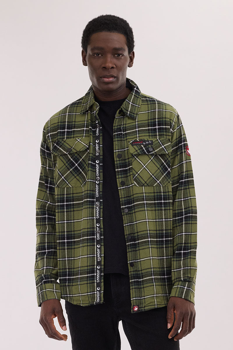 Canada Weather Gear Plaid Button Up Casual Shirt - Olive