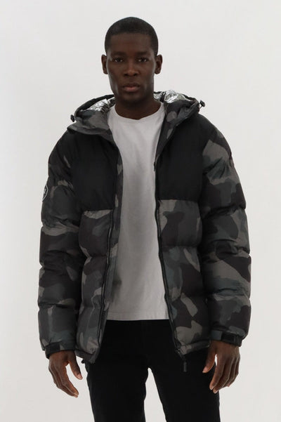 Canada Weather Gear Hooded Puffer Bomber Jacket - Grey - Mens Bomber Jackets - Canada Weather Gear
