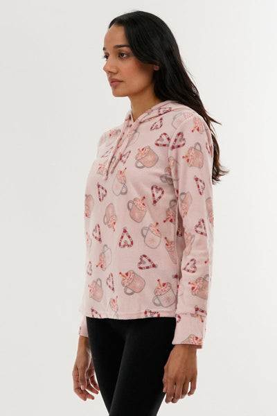 Canada Weather Gear Festive Print Hooded Pajama Top - Pink - Womens Pajamas - Canada Weather Gear