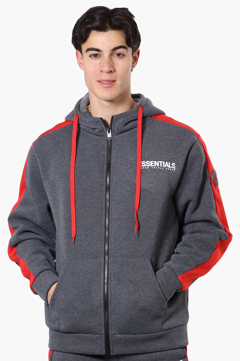 Essentials Super Triple Goose Sleeve Stripe Zip Up Hoodie - Grey - Mens Hoodies & Sweatshirts - Canada Weather Gear