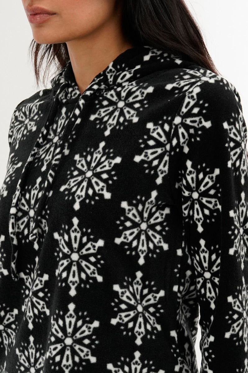 Canada Weather Gear Festive Print Hooded Pajama Top - Black - Womens Pajamas - Canada Weather Gear