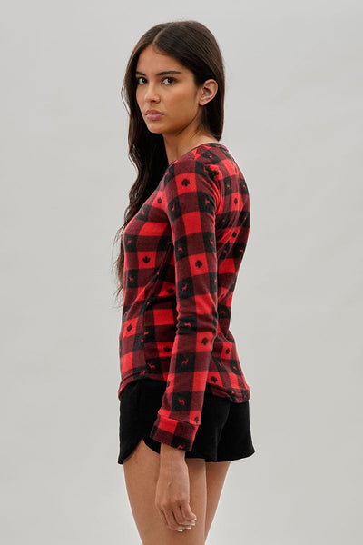 Canada Weather Gear Plaid Leaf Print Henley Pajama Top - Red - Womens Pajamas - Fairweather