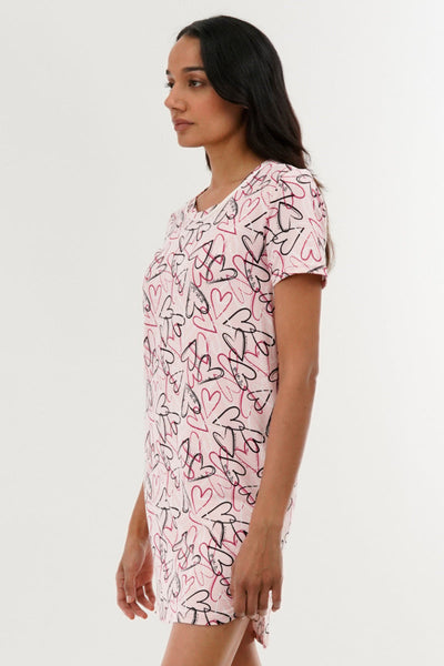 Canada Weather Gear Heart Pattern Tunic Pajama Top - Pink - Womens Pajamas - Canada Weather Gear